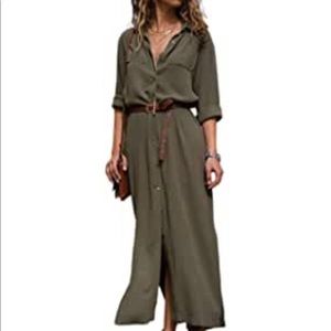 Olive green Belted Button down Maxi dress